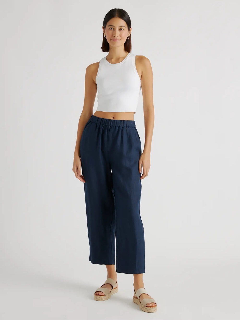 Quince Deep Blue Navy 100% European Linen Minimalist Coastal Grandma Pants Large